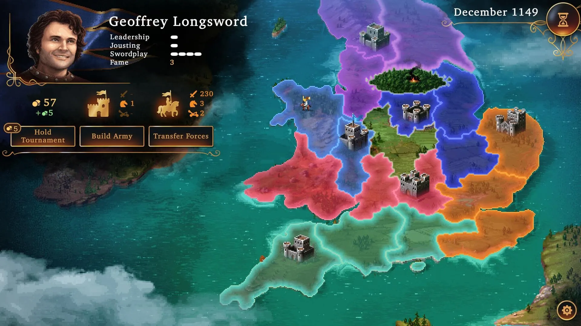 Defender of the Crown The Legend Returns gameplay screenshot showing medieval battle scene