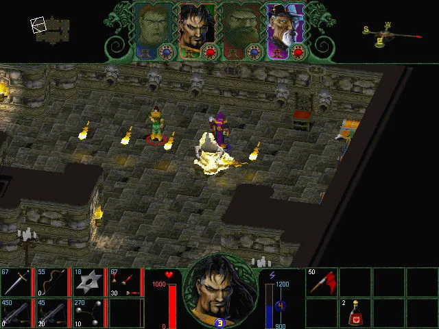 Gameplay screenshot from Hexplore showing party exploration in a medieval fantasy setting.