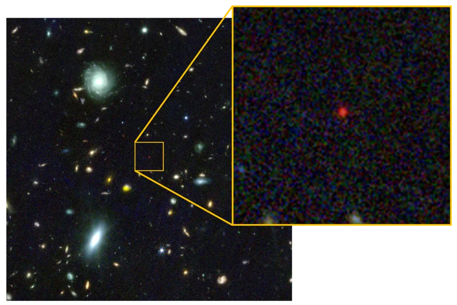 MoM-BH*-1 black hole star as a tiny red dot captured by James Webb Space Telescope
