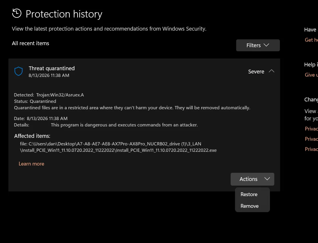 The executable flagged by Windows Defender