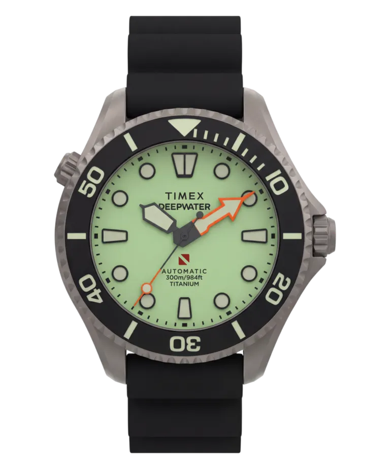 Timex Deepwater Meridian 300 Titanium watch front view with ceramic bezel