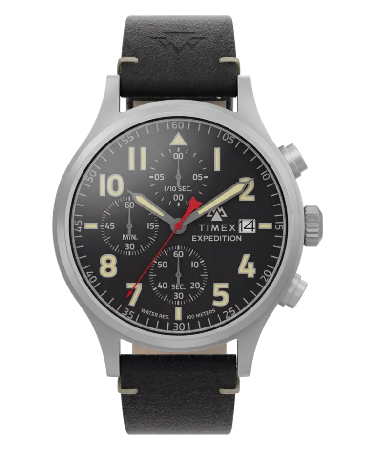 Timex Expedition Sierra black dial with leather strap and orange seconds hand