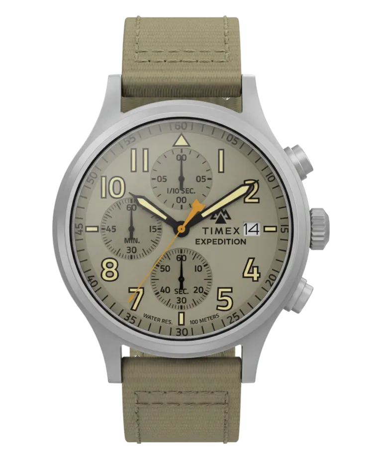 Timex Expedition Sierra khaki dial with fabric strap and yellow seconds hand