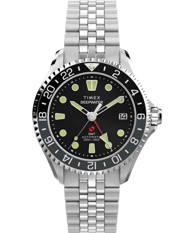 Timex Meridian 200 Automatic GMT black dial on jubilee bracelet