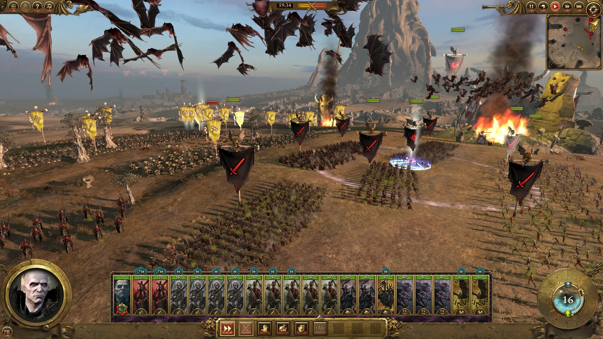 Total War Warhammer real time battle scene with multiple unit types engaged
