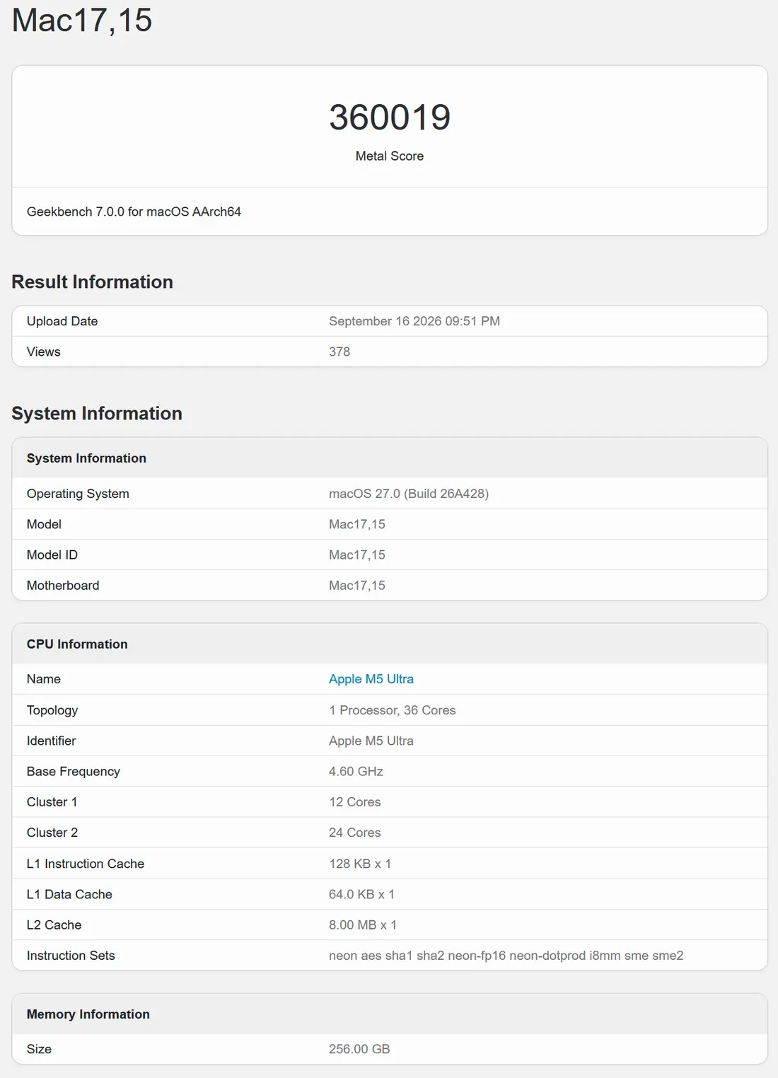 Apple M5 Ultra Geekbench 7 GPU score - Apple M5 Ultra Benchmark Leak Hints at Massive GPU Performance Leap