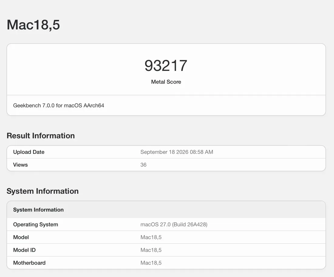 Geekbench listings reveal impressive performance for the 12-core Apple M6 GPU - Apple M6 Leak Reveals 31 Percent GPU Surge and Massive CPU Scores