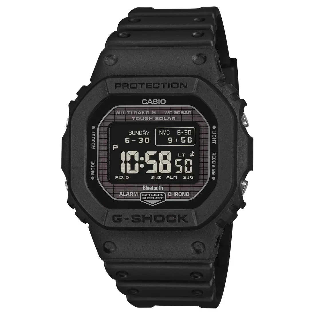 Casio G-Shock GW-BX5600-1 digital watch with a black resin case and band, featuring a positive MIP display with light characters on a dark-colored bac - Casio Fixes G-Shock's Hardest-to-Read Display with a High-Contrast MIP Upgrade