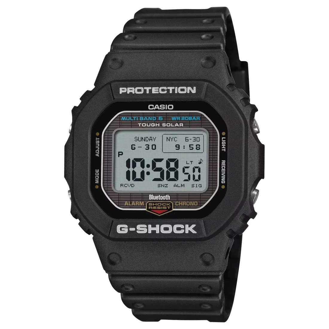 Casio G-Shock GW-BX5600-1A1 digital watch with a black resin case and band, featuring a high-contrast negative MIP display. - Casio Fixes G-Shock's Hardest-to-Read Display with a High-Contrast MIP Upgrade