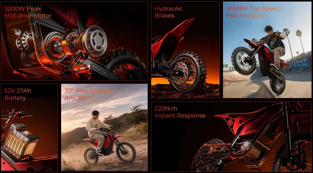Engwe Eagle feature highlights - Engwe Eagle Electric Dirt Bike Targets Young Riders With 45mph Capability