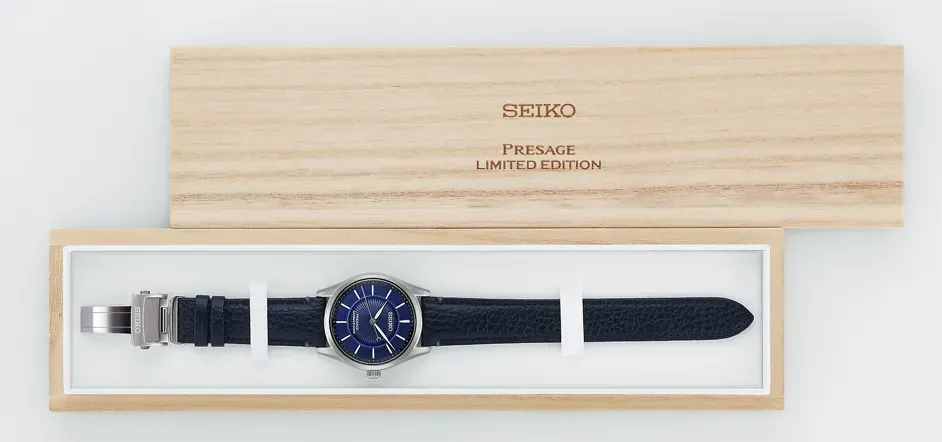 Photo of retail packaging and box contents Handmade Imperfections Define Seiko's Rare Cobalt Porcelain Watch
