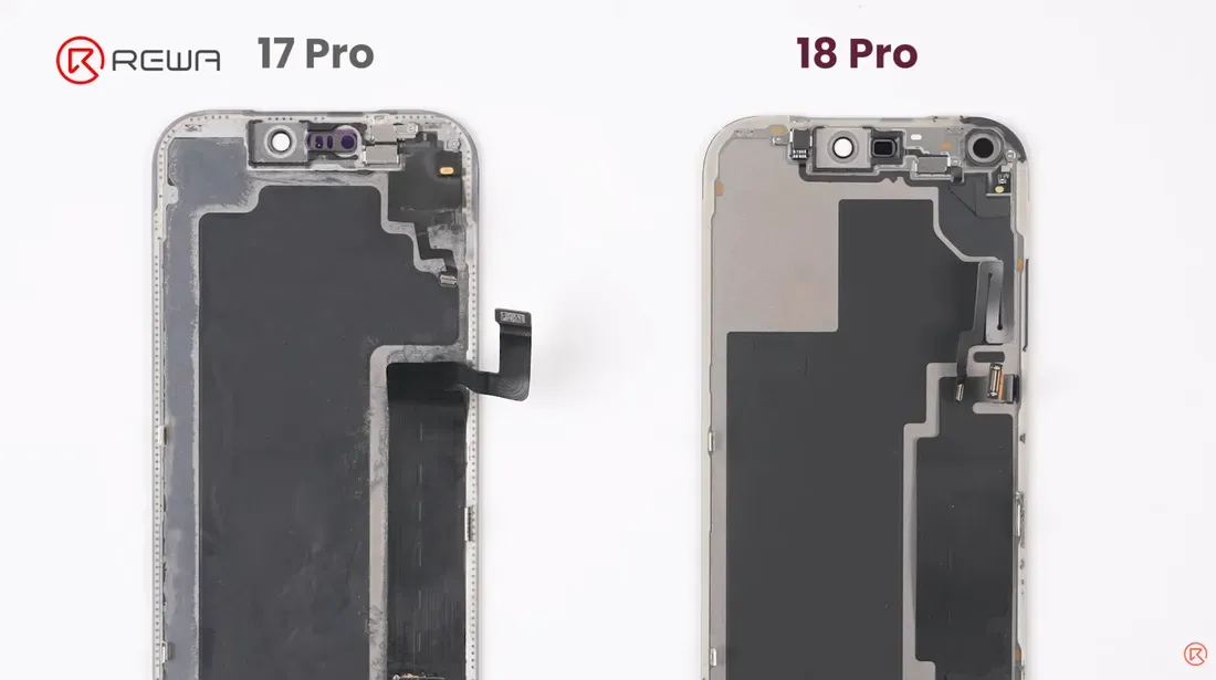 iPhone 17 Pro vs iPhone 18 Pro, showing back of display panel with new layout. - Inside the iPhone 18 Pro: How Apple Finally Shrank the Dynamic Island