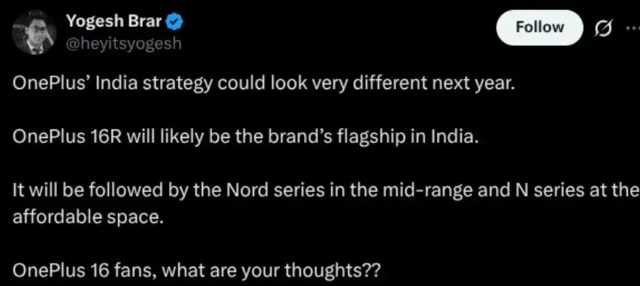 OnePlus 16 not launching in India - OnePlus Might Skip Its Main Flagship Overseas in a Bold R-Series Pivot