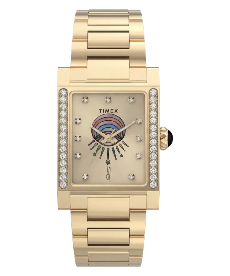 tw6a15200 ec8570c9 f290 4b70 be4 Real Rose Quartz and 28 Crystals Bring Art Deco Flair to Timex
