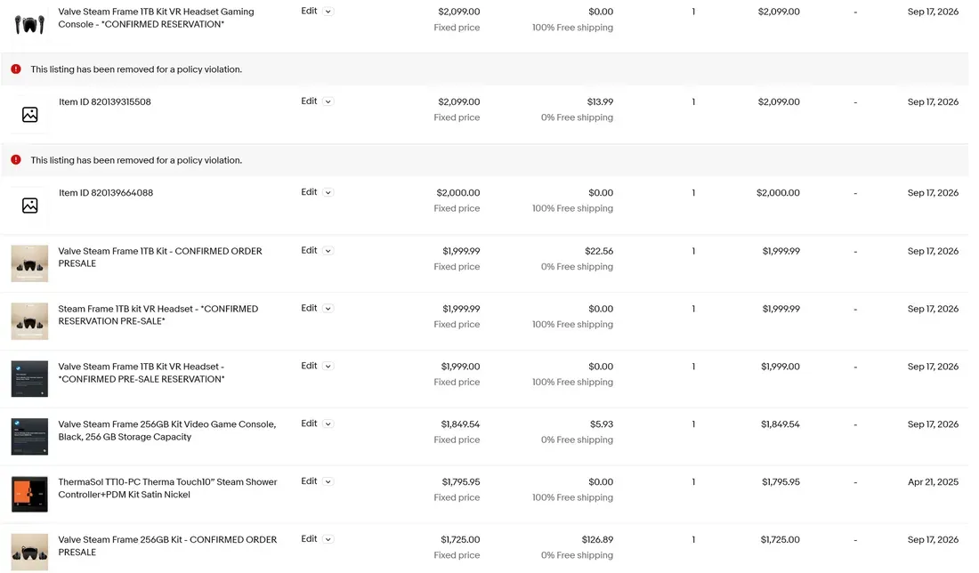 Scalpers shown reselling the Steam Frame - Scalpers Flood eBay with Steam Frame Pre-Orders Topping $2,000