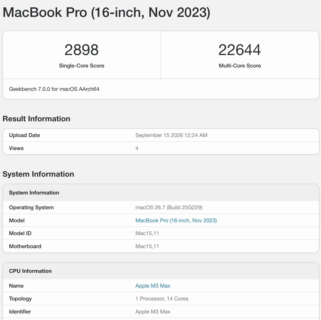 Apple M3 Max Geekbench 7 result. - The Apple M6 Chip Is Already Matching M3 Max Performance in New Benchmarks