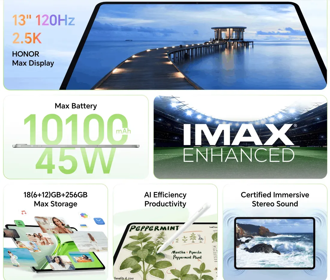 Honor Pad X9b Max core features and specifications highlight - This 13-Inch Android Tablet Delivers Big-Screen Power for Under $250