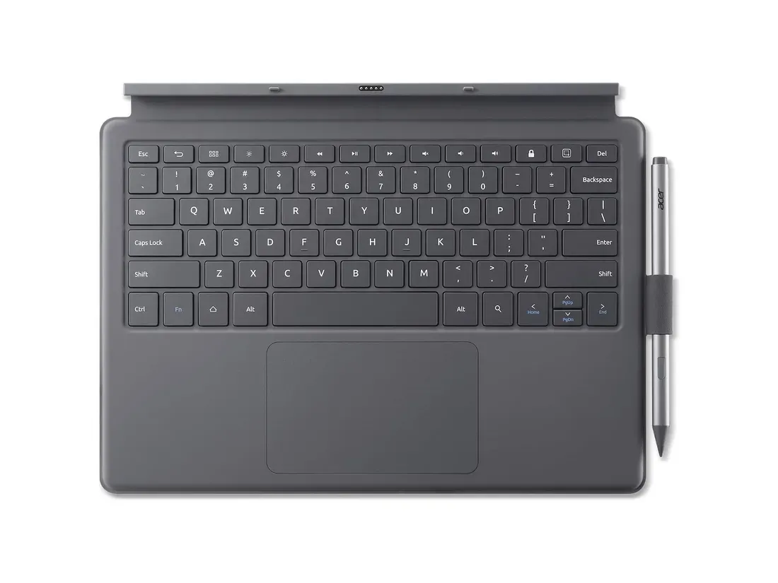 The detachable keyboard connects via pogo pins and includes stylus storage - This $350 Acer Android Tablet Ships with Keyboard and Pen in the Box