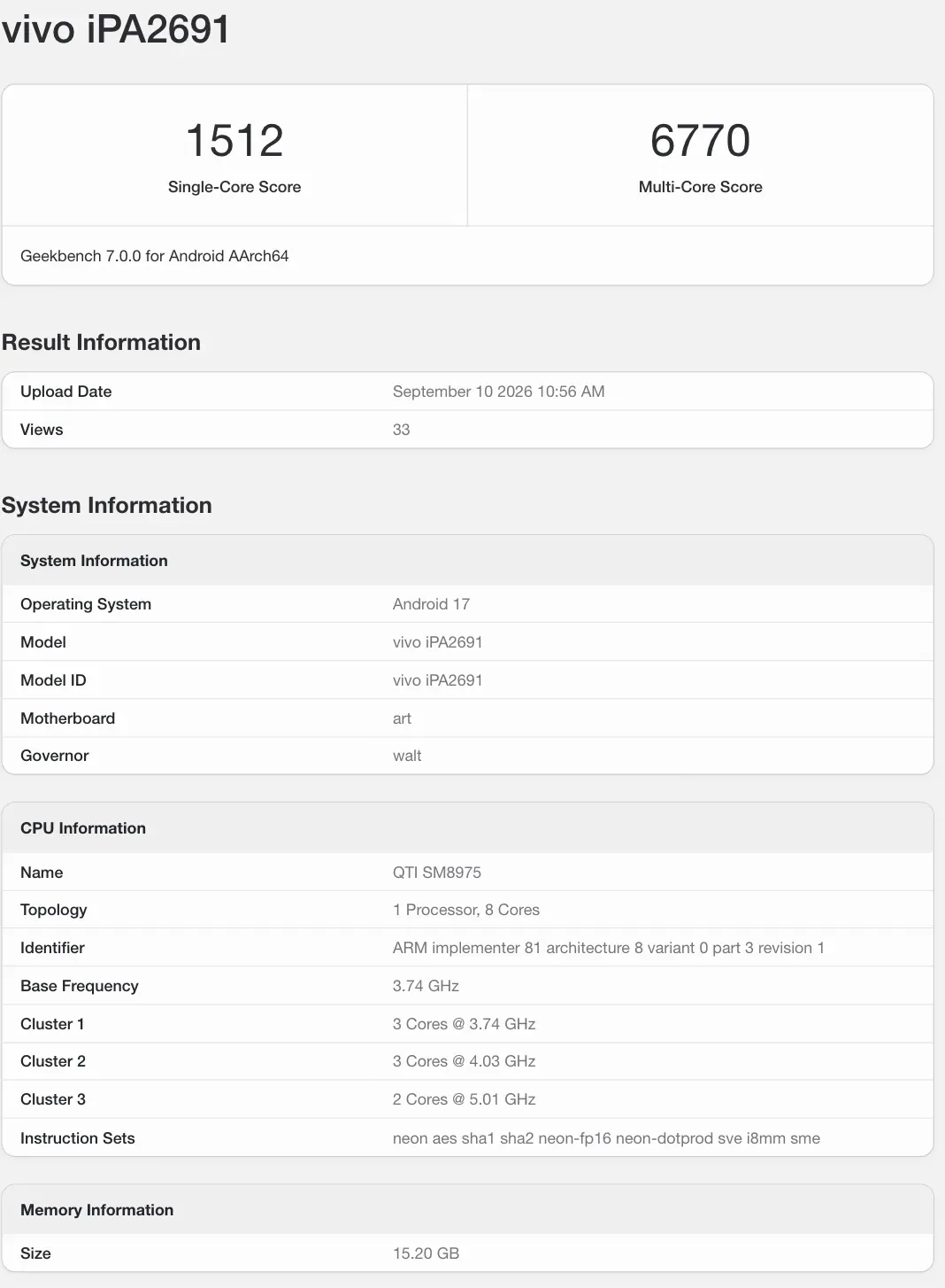 Geekbench listing of the iQOO Pad Ultra. - This Compact Android Tablet Packs 16GB RAM and Next-Gen Silicon