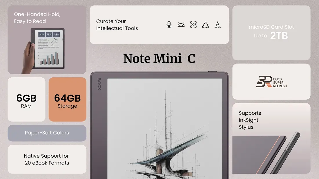The Boox Note Mini C runs Android 16 with full compatiblity with apps from the Google Play Store. - This Compact Color E-Ink Tablet Solves Digital Eye Strain