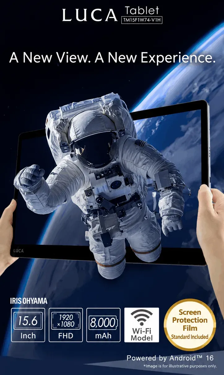 Iris Ohyama Luca tablet teaser image (machine translated) - This Huge 15.6-Inch Android Tablet Snaps to Wall Hooks and Wireless Dock