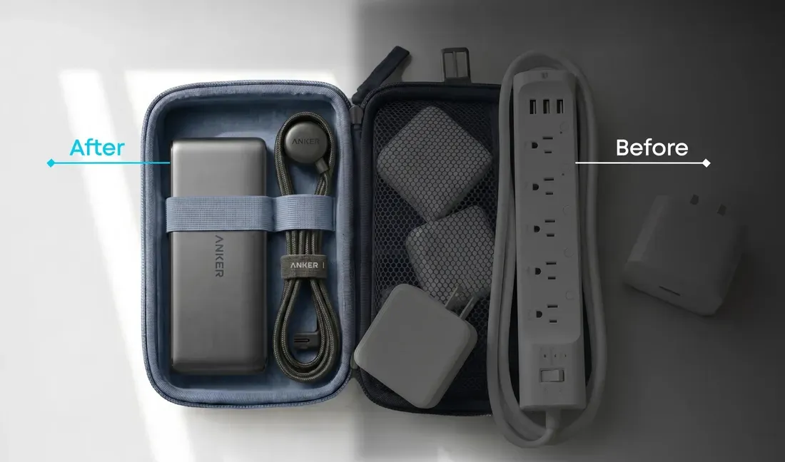 The Anker Travel Charging Station can replace multiple adapters when traveling. - This Slim 150W Desktop Hub Solves Your Hotel Room Outlet Scramble
