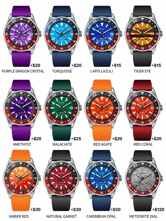 kronos3 This Titanium GMT Watch Packs Genuine Stone Dials for Under $270