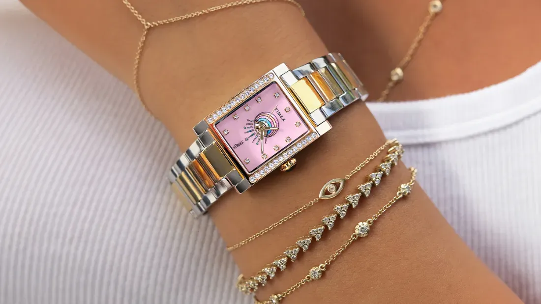 Timex x Jacquie Aiche Éclat watches - Timex and Jacquie Aiche Craft Rectangular Rose Quartz Timepieces