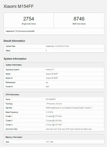 Xiaomi 18 Pro Chinese Geekbench - Xiaomi 18 Pro Geekbench Leak Reveals 5GHz Snapdragon Elite Chipset