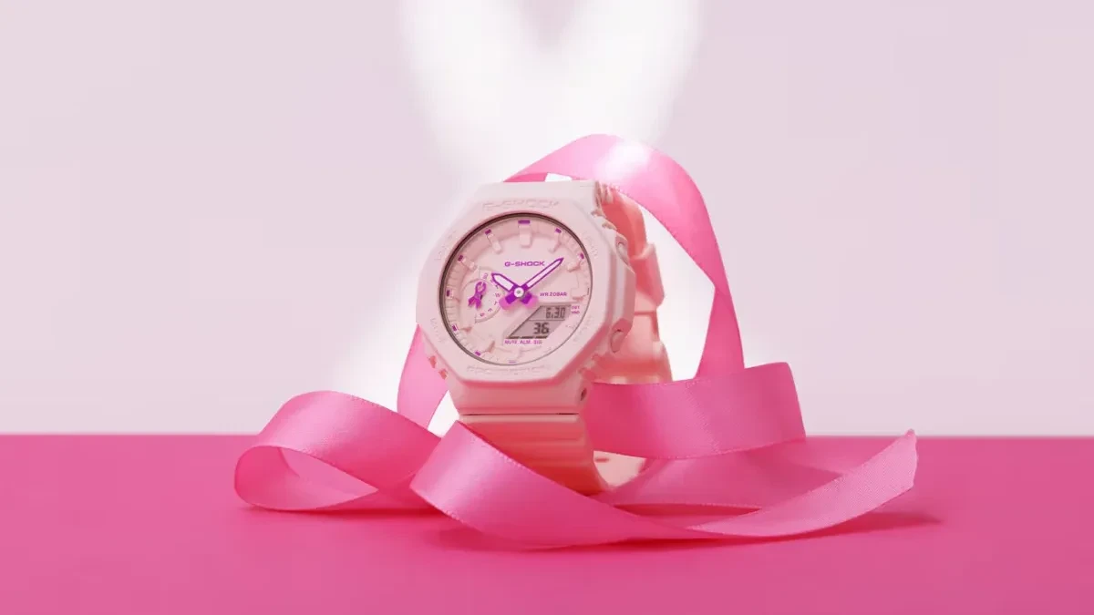 Casio G-Shock GMA-S2100PR-4AER Breast Cancer Awareness Edition in pastel pink with ribbon motif