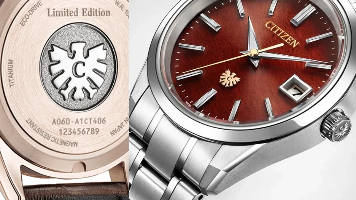 Close-up view of the Citizen Tosa Washi paper dial showing intricate texture and hand-crafted detail