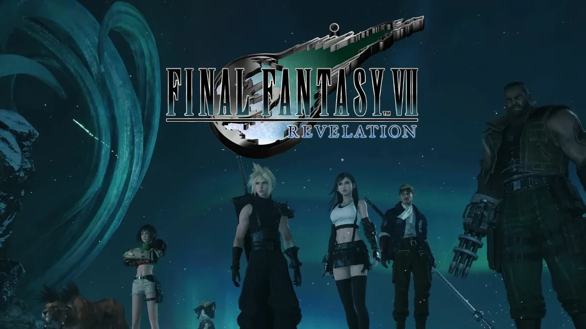Key characters from Final Fantasy VII standing together in high quality promotional artwork