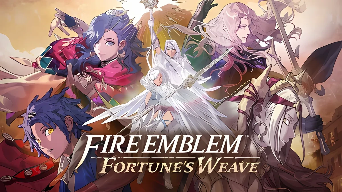 Key art for Fire Emblem: Fortune’s Weave featuring the four main heroes standing in a tactical formation.