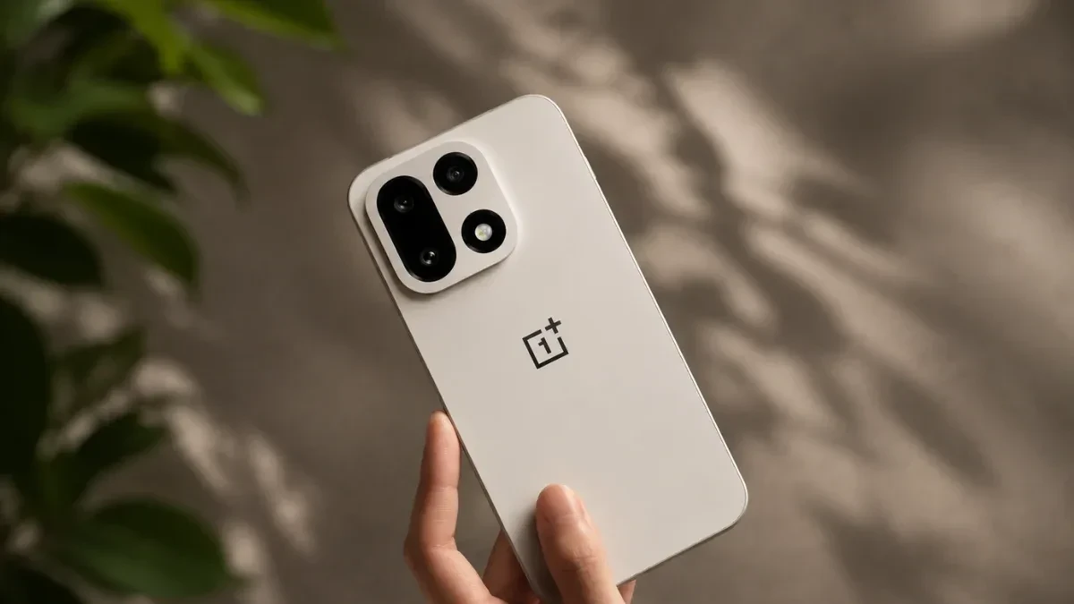 OnePlus flagship smartphone displaying sleek metallic chassis and display screen