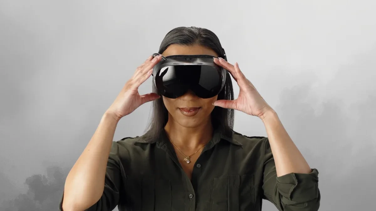 Gamer wearing a modern virtual reality headset during an immersive gameplay session