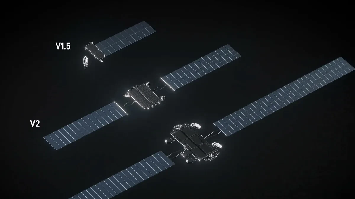 Render of SpaceX Starlink V3 satellite in Earth orbit