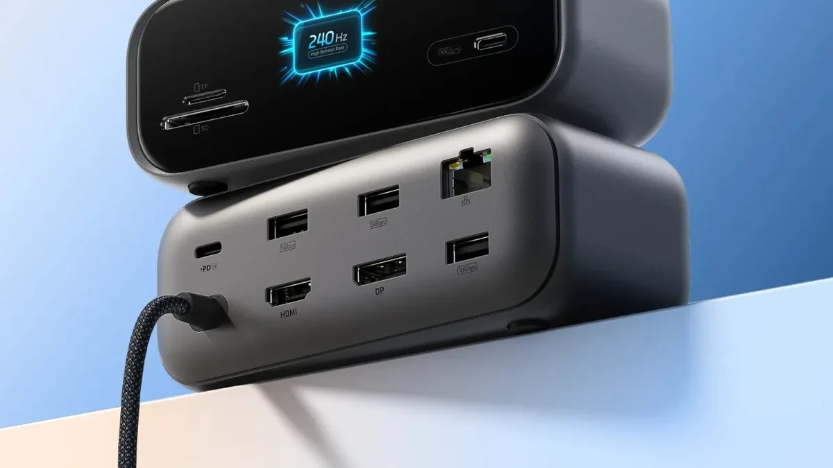 The Anker Desktop USB-C Hub featuring a smart status display and multiple connectivity ports.