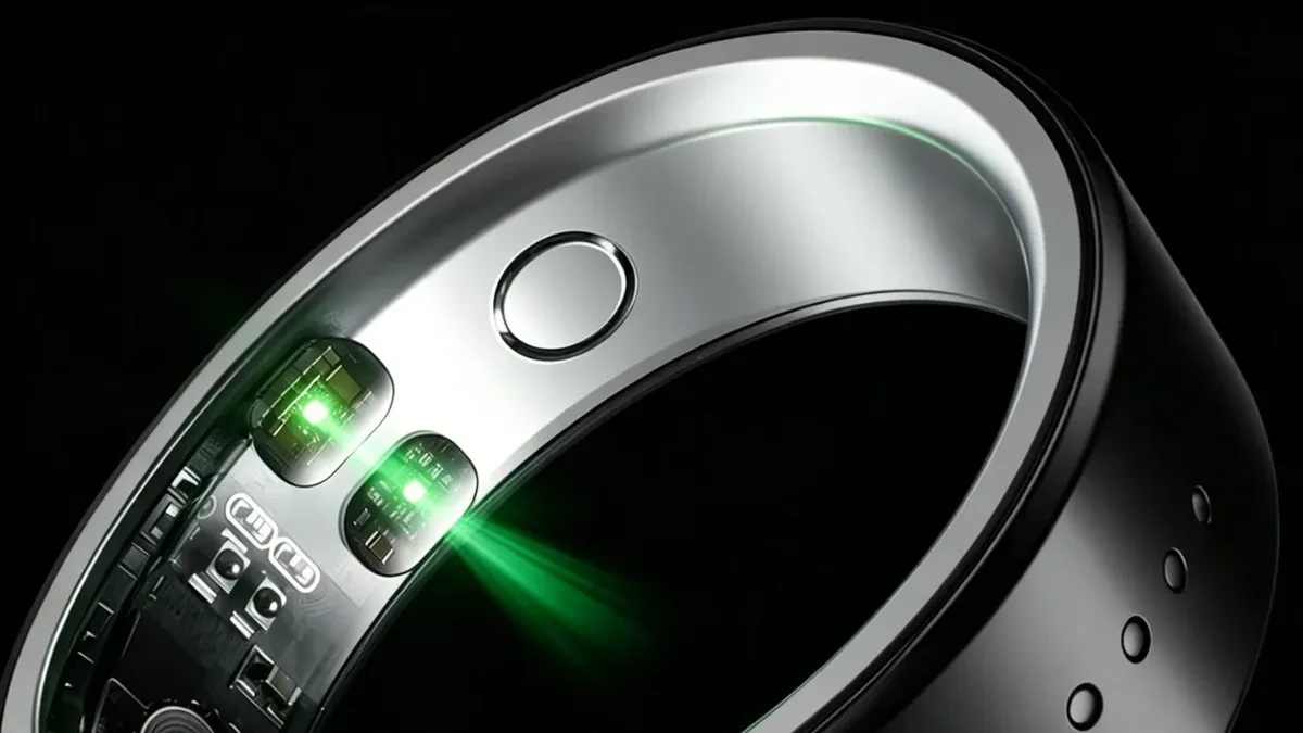 The Rogbid ZenRing smart ring featuring a sleek black nano-ceramic finish and its accompanying 400 mAh charging case.