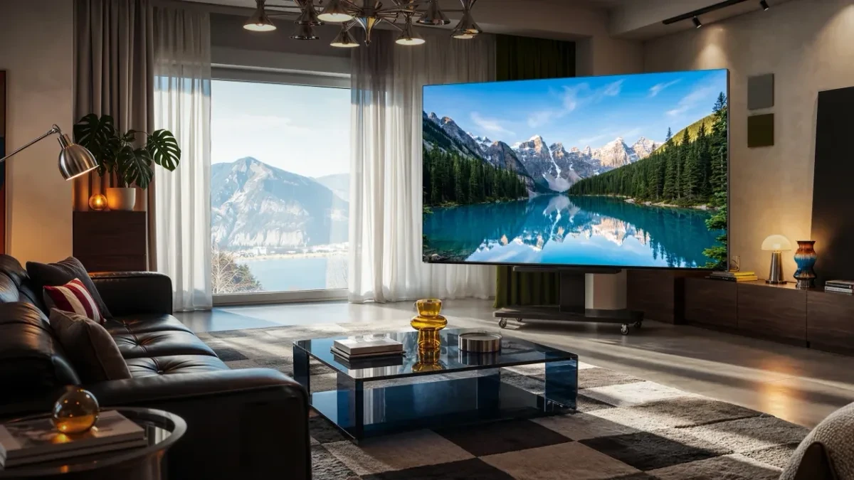 Hisense U7T Pro RGB-Mini LED TV displayed on a wall showing vibrant colors