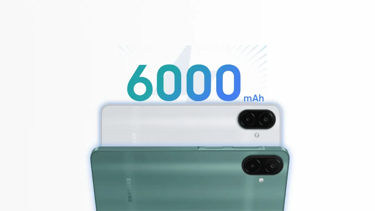 Samsung Galaxy A08 smartphone showing front display and rear dual-camera layout in Green color