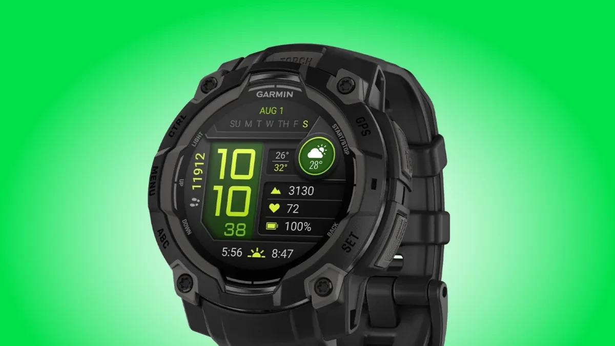 Garmin Instinct 3 series smartwatch on display showing update screen
