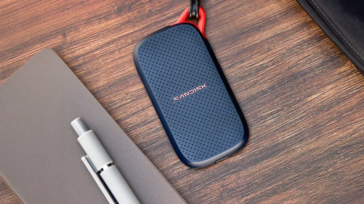 SanDisk E31 portable USB-C SSD shown against a plain background