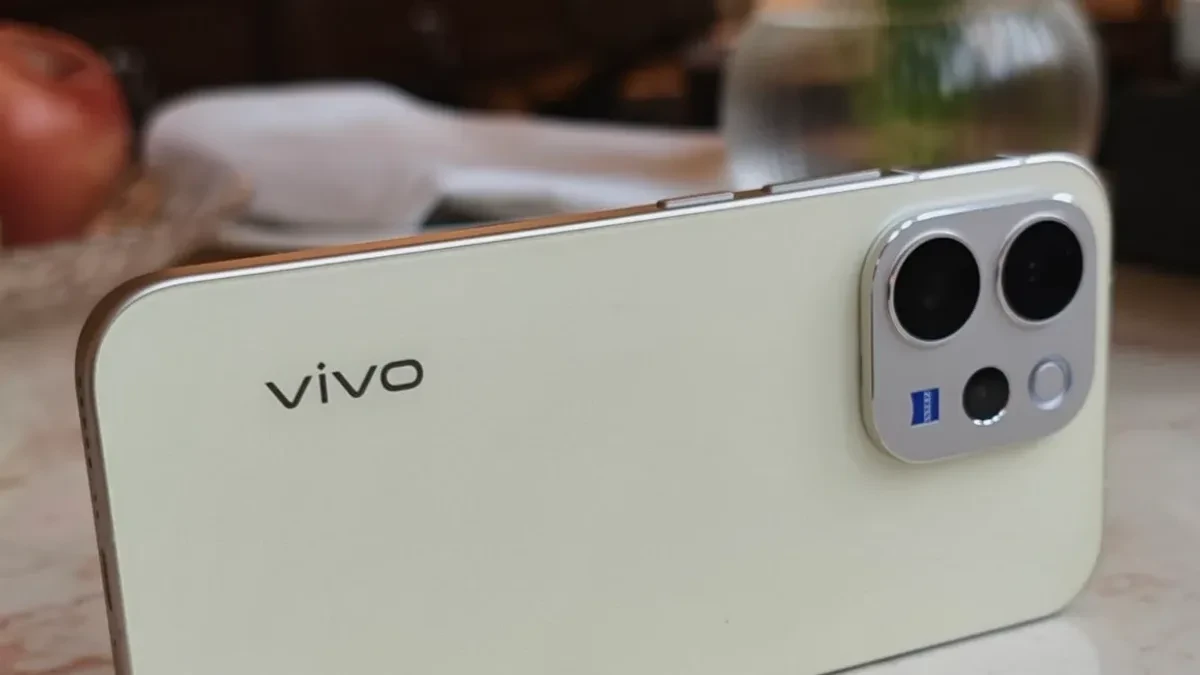 Close-up of the Vivo V-series smartphone design showing camera module and sleek finish