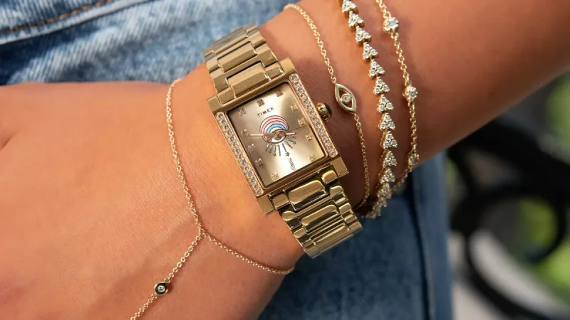 Timex and Jacquie Aiche Craft Rectangular Rose Quartz Timepieces