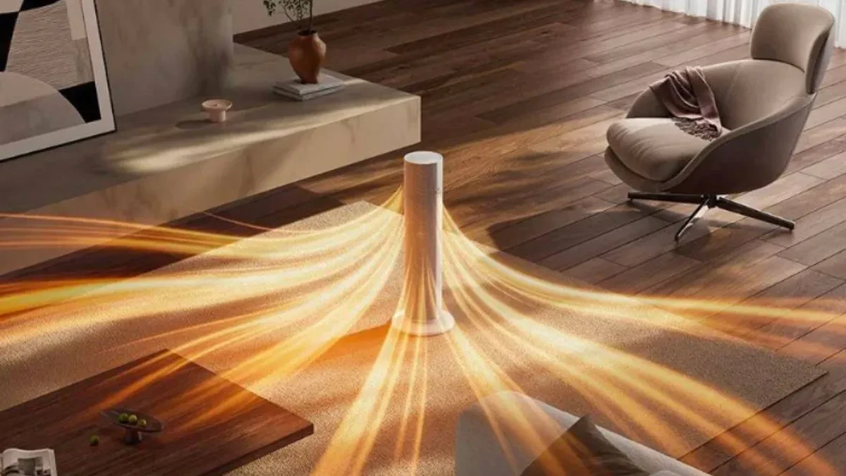 Xiaomi Mijia Graphene Heater Pro vertical tower space heater standing in a living room