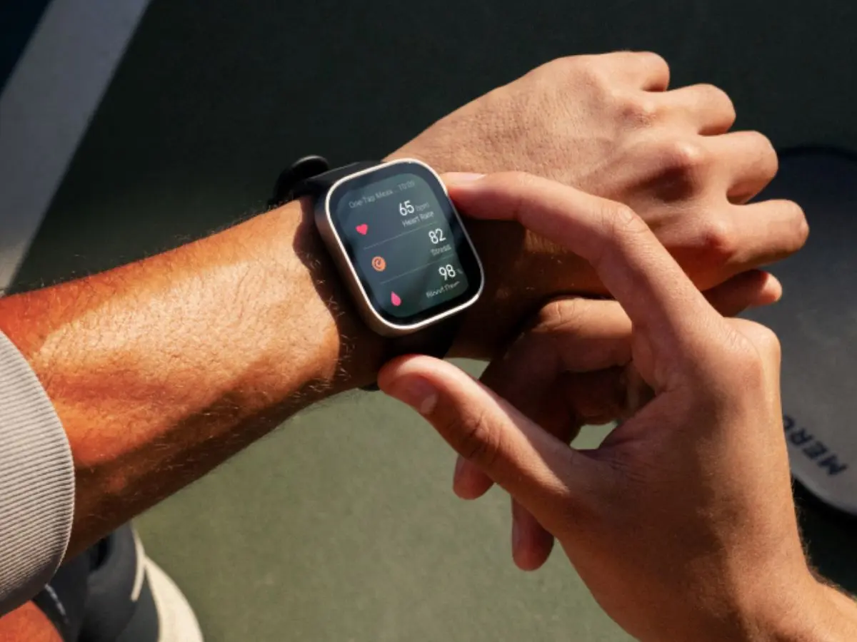 Amazfit Bip Max Update Adds BioCharge Insights and Sports Modes Amazfit Bip Max smartwatch showing BioCharge morning status on screen