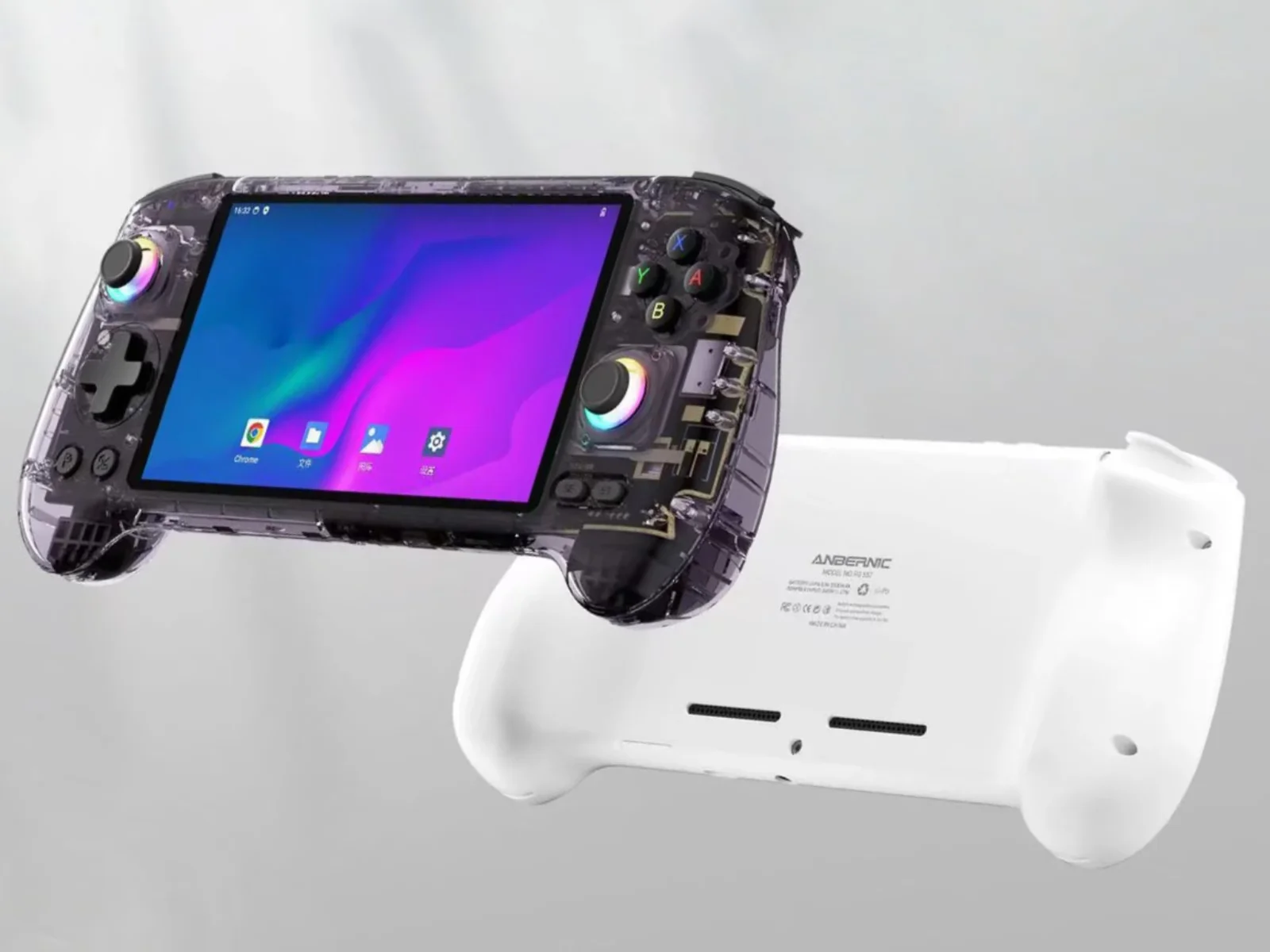 Anbernic RG557 handheld with AMOLED display and 8GB RAM