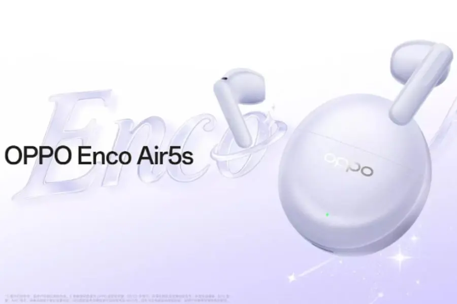 Oppo Enco Air 5s earbuds in Moonlight White, Midnight Black, and Starlight Purple