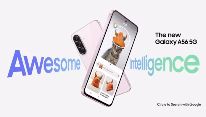 Samsung Galaxy A56 5G with 50MP main and 12MP ultra-wide cameras
