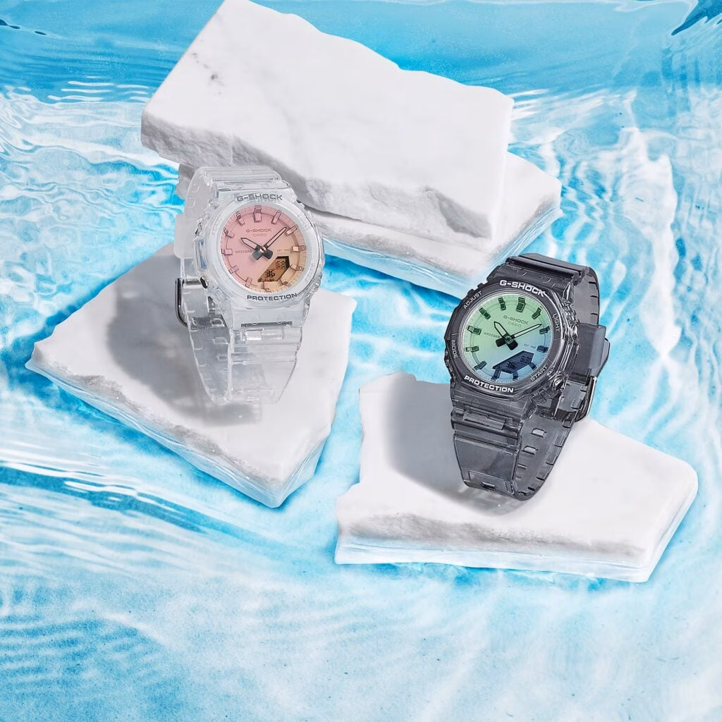 Casio G-Shock smaller watch with stainless steel bezel and bio-based resin band